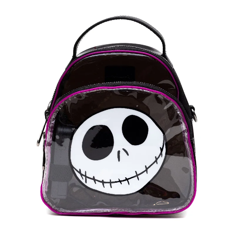 Stylish Bags For Fashion Bloggers With Promotions Clear Light-Up Rounded Crossbody Bag with Handles - The Nightmare Before Christmas Jack Expression White/Black