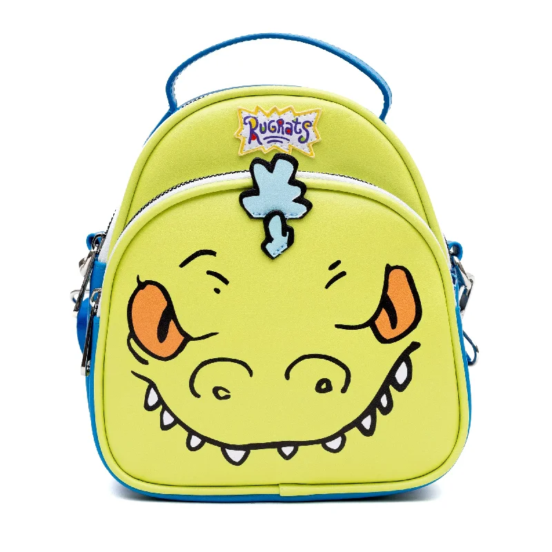 Anti-Theft And Budget-Friendly Bags Rounded Crossbody Bag with Handles - Rugrats Reptar Character Face Close-Up Applique with RAWR! Text Green/Blue