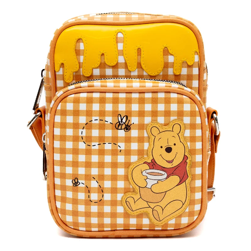 Sale Event, Prices Rock Crossbody Bag with Two-Pockets and Slip Pocket - Winnie the Pooh Hunny Pot Pose with Honey Drip Gingham White/Golden Yellow