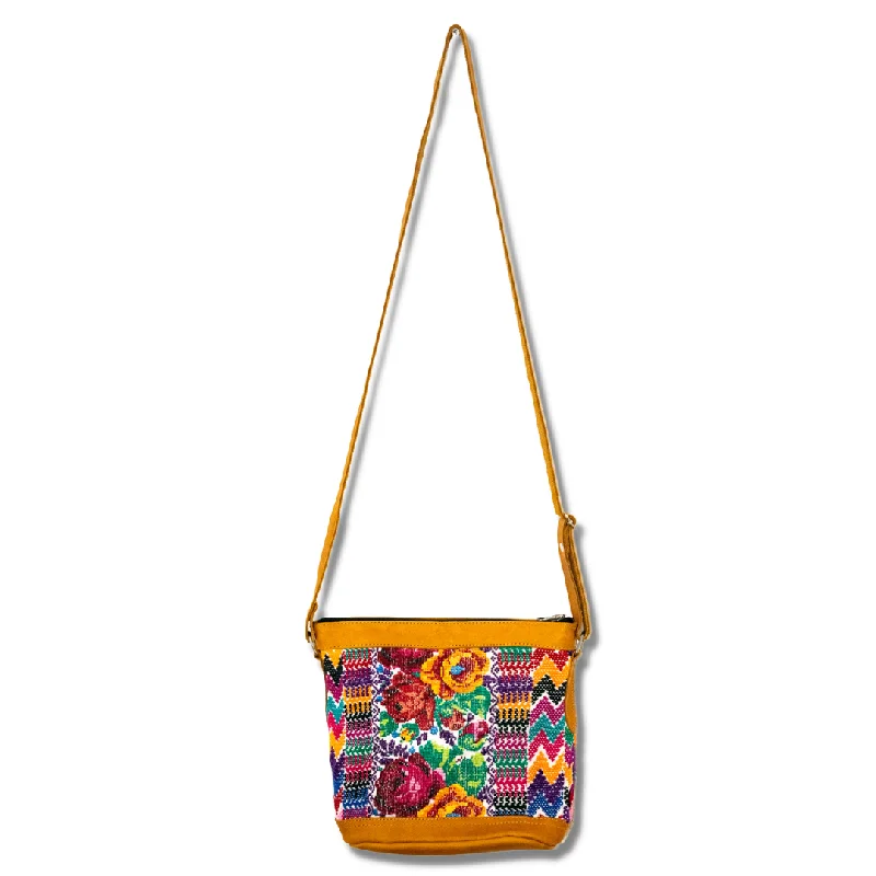 Laid-Back Fashion Offers Huipil Upcycled Leather Crossbody Adjustable Strap Bag - Guatemala