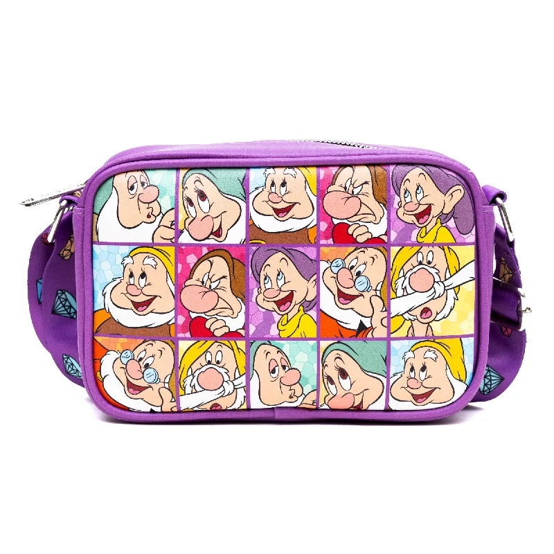 Contemporary Fashion Sale Horizontal Crossbody Bag - Snow White the Seven Dwarfs Expression Blocks Purple