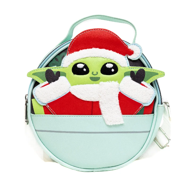 Luxurious Bags With Limited-Time Offers Round Crossbody Bag - Star Wars Christmas Holiday THIS IS THE WAY Santa Grogu Baby Yoda Applique and Embroidery