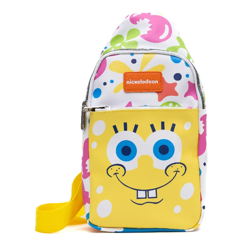 Classy Style Discounts Crossbody Sling Bag - Large - SpongeBob SquarePants Smiling Face Character Close-Up and Icons