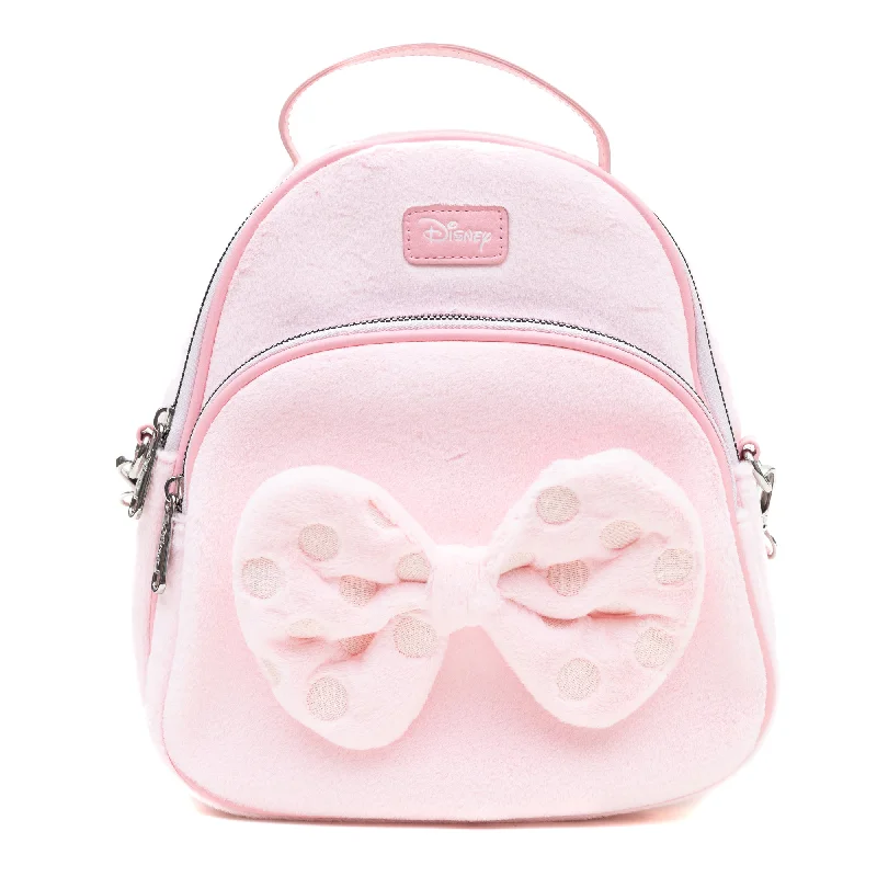 Fashionista Sale Rounded Crossbody Bag with Two-Pockets and Handle - Minnie Mouse Furry Pink Bow with Dots