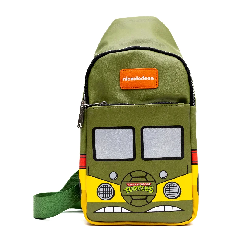 Street Chic Discounts Crossbody Sling Bag - Large - Teenage Mutant Ninja Turtles Party Van Close-Up Olive Green