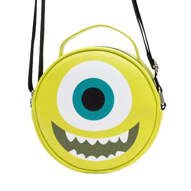 Designer Bags For Luxury Collectors Round Crossbody Bag - Monsters Mike Face Character Close-Up Lime Green