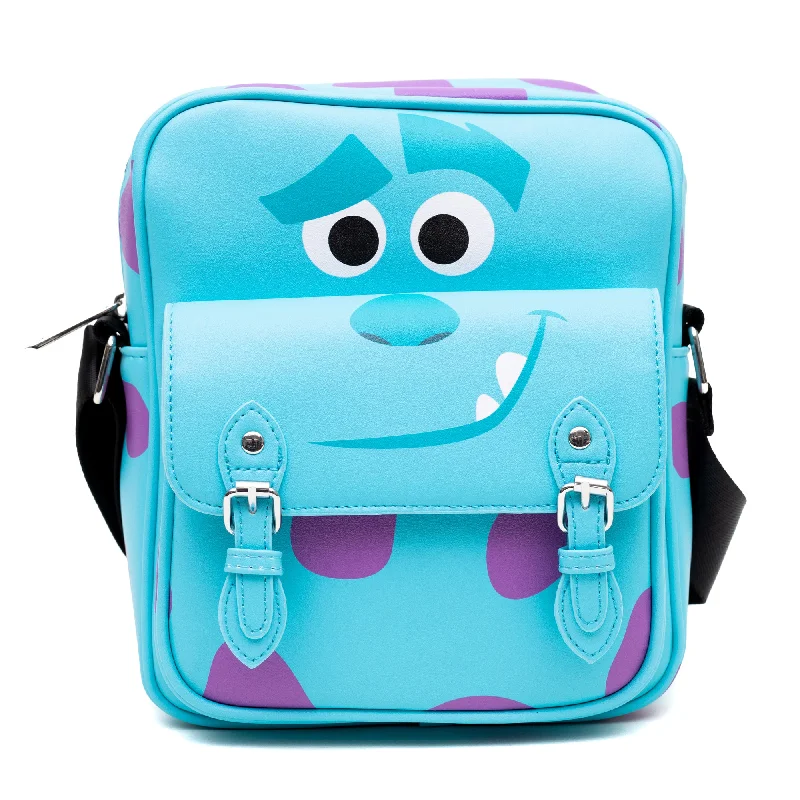 Essentials On Sale Crossbody Bag with Two-Pockets and Slip Pocket - Monsters Inc. Sulley Smiling Character Close-Up and Spots Blue/Purple