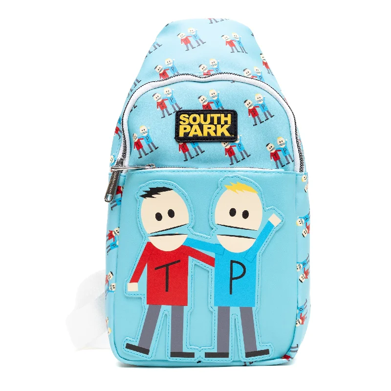 Urban Elegance Deals Crossbody Sling Bag - Large - South Park Terrance and Phillip Pose Applique Blue