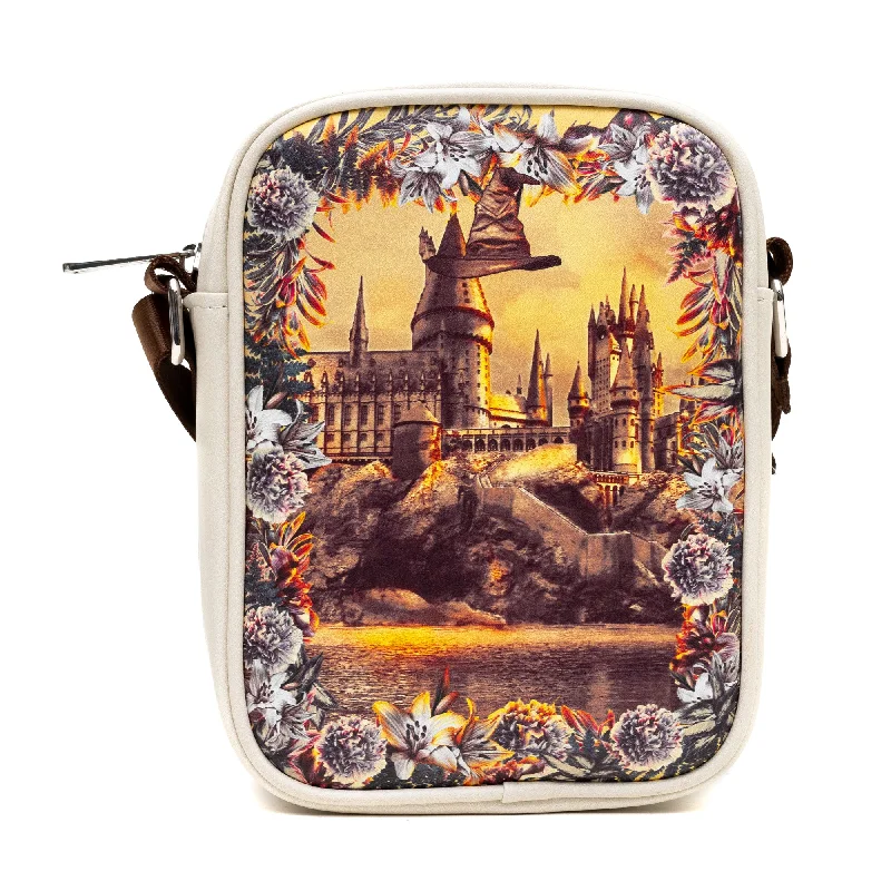 Halloween-Themed Crossbody Bag - Harry Potter Hogwarts Floral Fantasy Off-White