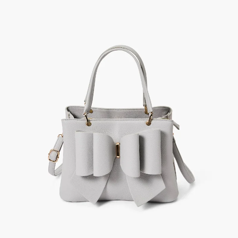 Trendy Bags Instant Shipping! Jenna Bow Satchel: Light Grey