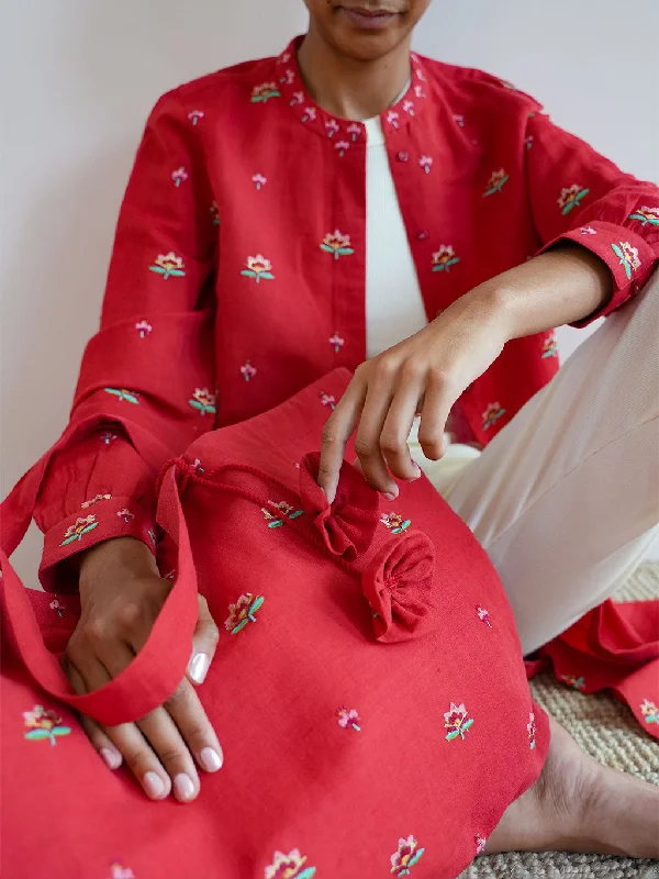 Must-Have Style Discounts Asti Bag Lotus Flower Embroidery on Red