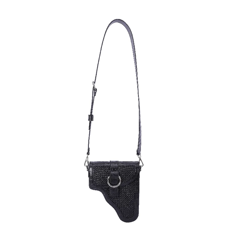 Boutique Styles Black Weave Leather Multi Purpose Bag