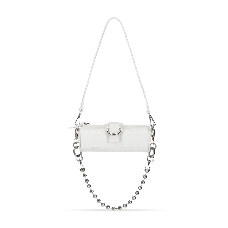 Chic And Edgy Mini Barrel Bag- White