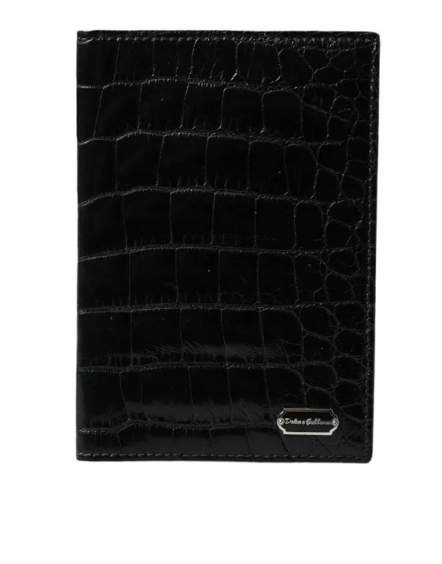 Luxury Seekers Dolce & Gabbana Black Exotic Skin Leather Long Bifold Passport Holder