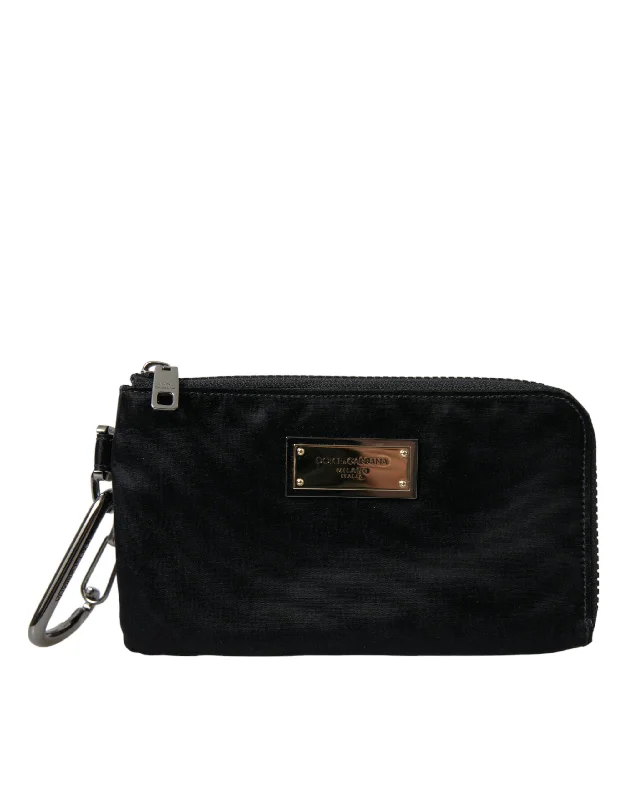 Luxury Bags On Sale Dolce & Gabbana Sleek Designer Nylon-Leather Pouch in Black