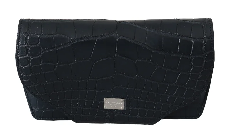 Bags For Sporty And Athletic Styles Dolce & Gabbana Elegant Blue Crocodile Leather Eyewear Pouch