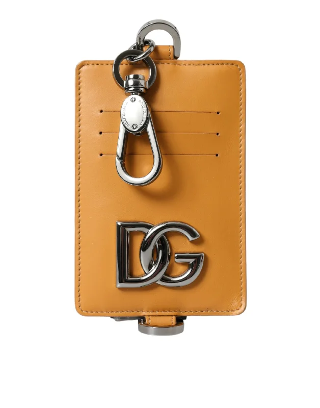 Vibrant Bags With Discounts Dolce & Gabbana Elegant Orange Calf Leather Card Holder