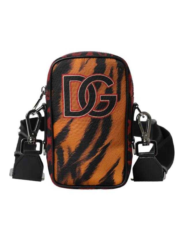 Season Offer Dolce & Gabbana Multicolor Tiger Print Nylon Logo Cross Body Bag