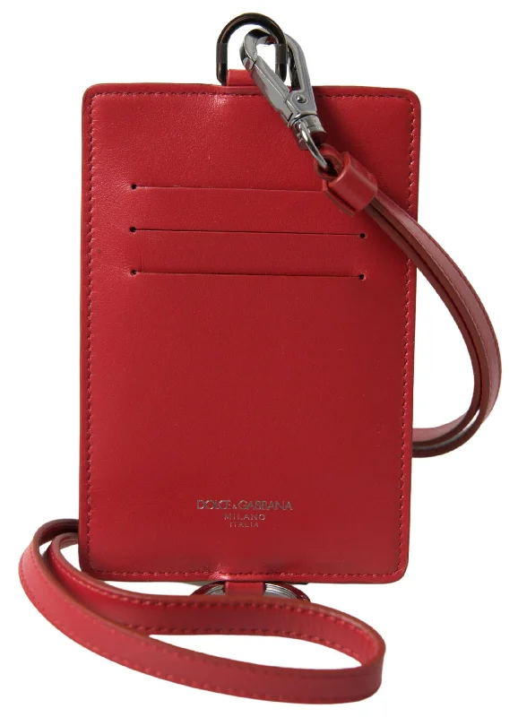 Sleek Style Discounts Dolce & Gabbana Elegant Red Leather Lanyard Card Holder