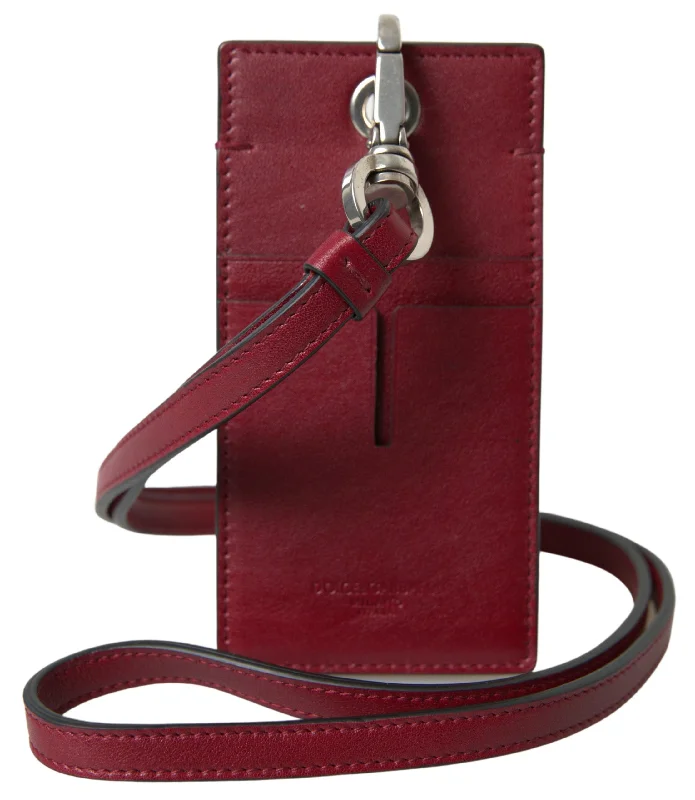 Sustainable Fashion Extravaganza Dolce & Gabbana Elegant Red Leather Cardholder with Lanyard