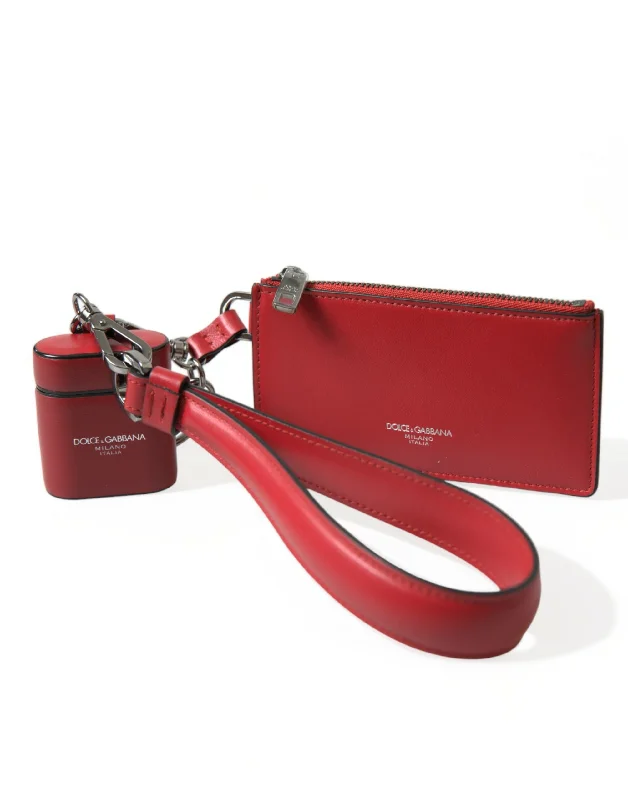 Elegant New Year Party Bags With Flash Sales Dolce & Gabbana Elegant Red Leather Airpods Case