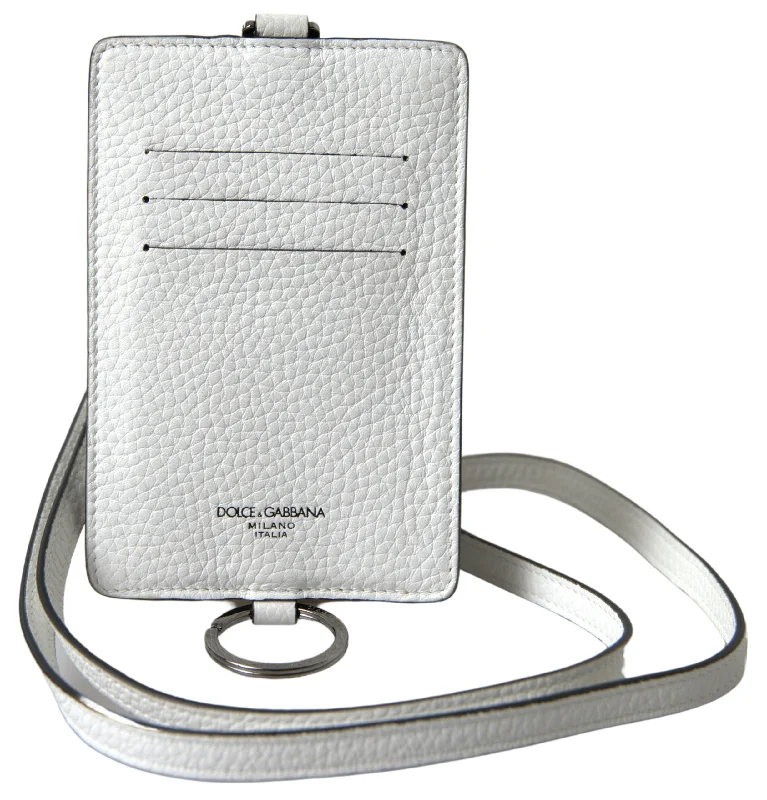 Limited Time Flash Sale Dolce & Gabbana Elegant White Leather Cardholder Lanyard
