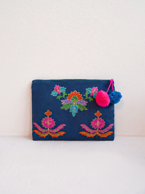 Limited Time Special Offer Ortiga Bag Golden Flower Embroidery on Navy