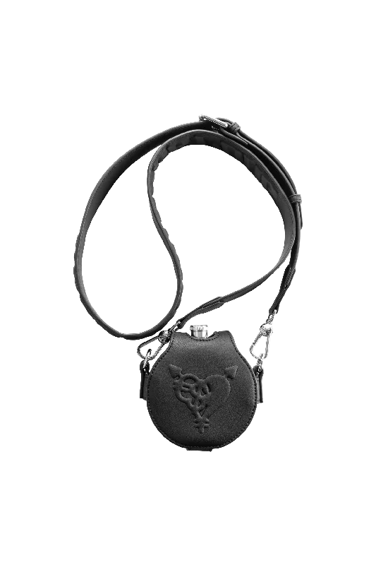 Spacious And Discounted Bags PUNCHED HEART HIP FLASK BAG BLACK