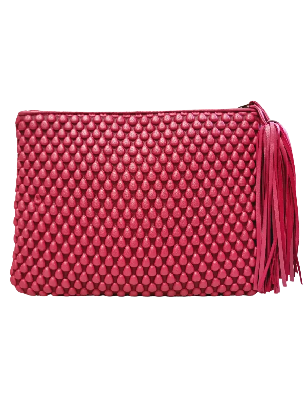 Comfortable Chic Tissa Fontaneda Neon Pink Metal Spanish Nappa Leather XL Pochette Comfortable Chic Tissa Fontaneda Neon Pink Metal Spanish Nappa Leather XL Pochette