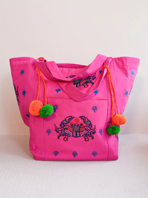 Polished Style Deals Udine Bag Crab Embroidery on Pink