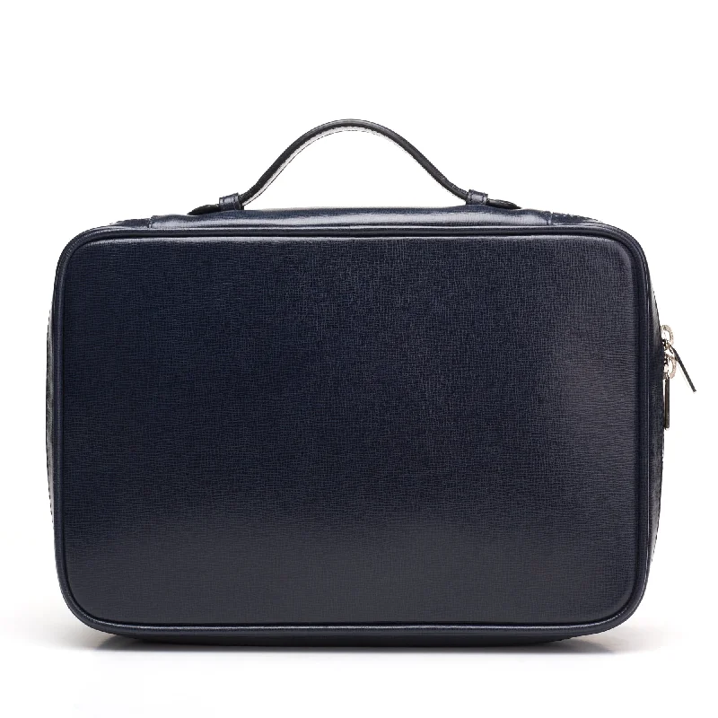 Shop Sales VALEXTRA "Flybook" Navy Blue Grained Leather Top Handle Small Case NEW Ipad Case Shop Sales VALEXTRA "Flybook" Navy Blue Grained Leather Top Handle Small Case NEW Ipad Case
