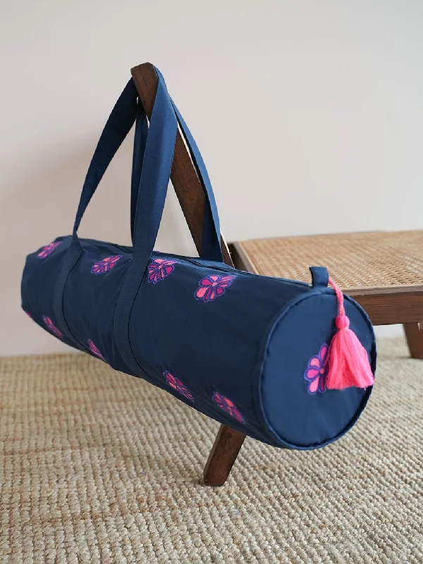 Everyday Elegance Sale Yoga Mat Bag Funky Flower Embroidery on Navy