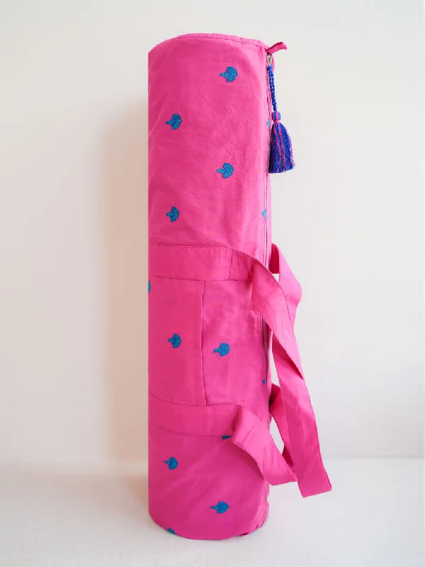 Timeless Elegance Sale Yoga Mat Bag Ginkgo Embroidery on Pink