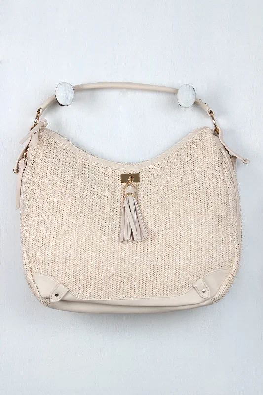 Romantic Valentine's Day Bags With Promotions Straw and Vegan Leather Tassel Handbag