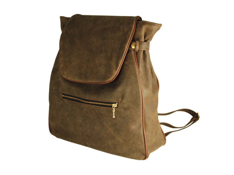 Compact Bags For Minimalist Travelers Backpack - Bronze Leather (Distressed) w/ Flap