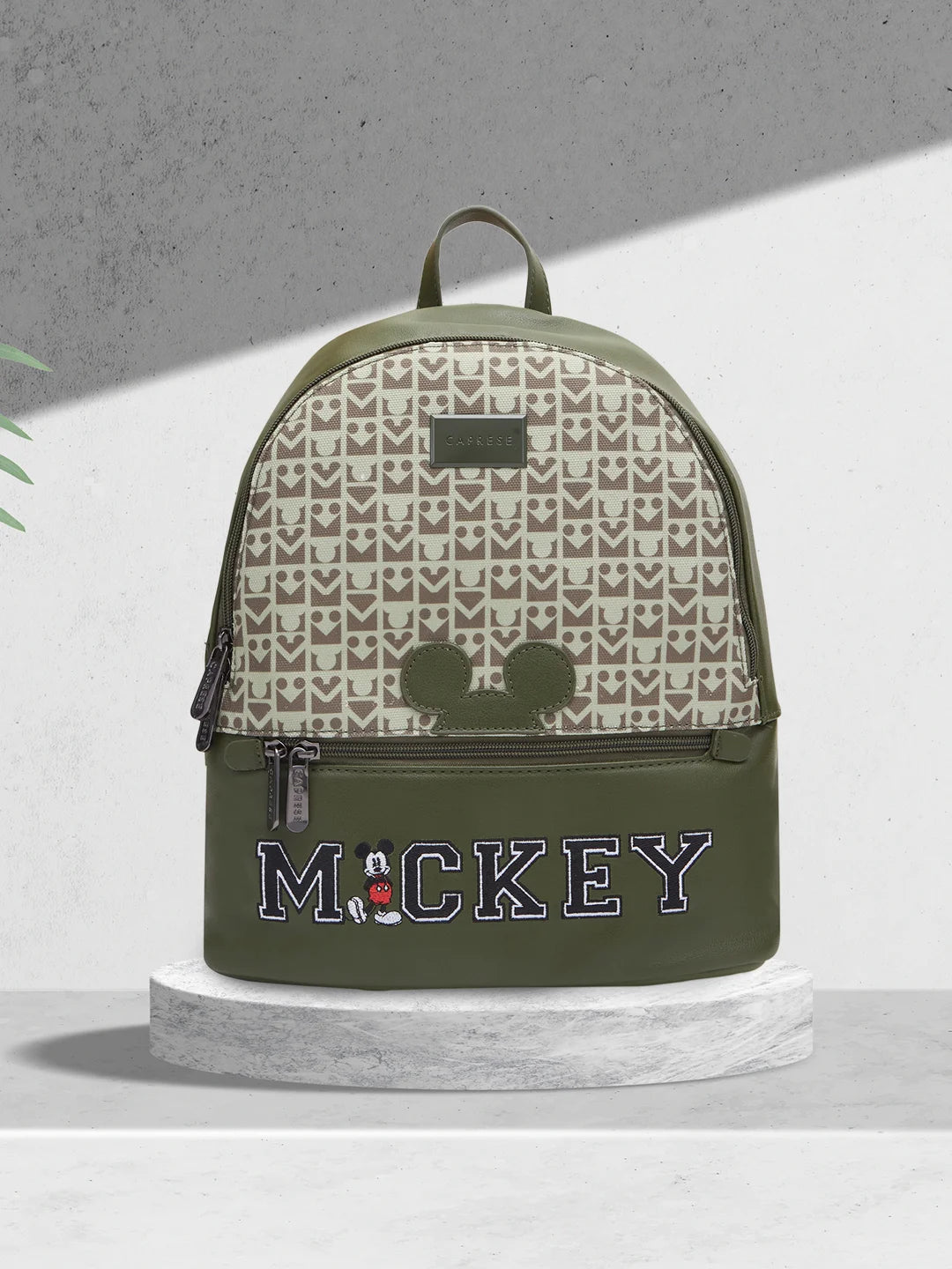 Discounted Designer Bags For Clearance Sale Caprese Disney Graphic Printed Mickey Mouse Collection Medium Backpack Olive Green