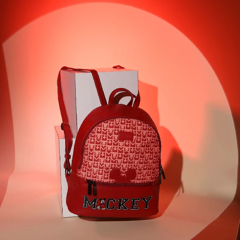 Handbag For Women Caprese Disney Inspired Graphic Printed Mickey Mouse Collection Medium Backpack Red