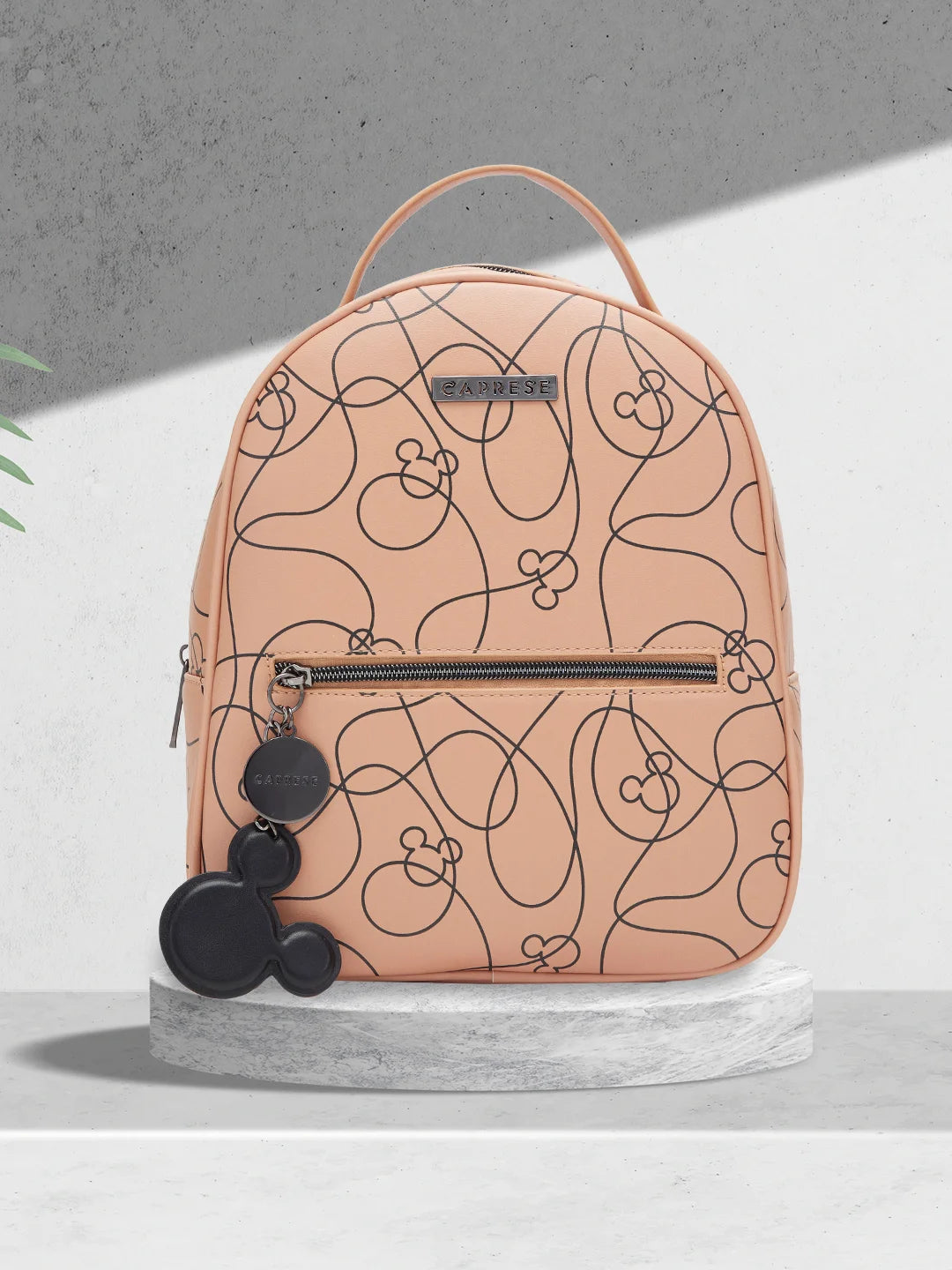 Seasonal Clearance Bags For Summer Caprese Disney Printed Mickey Mouse Collection Medium Backpack Beige