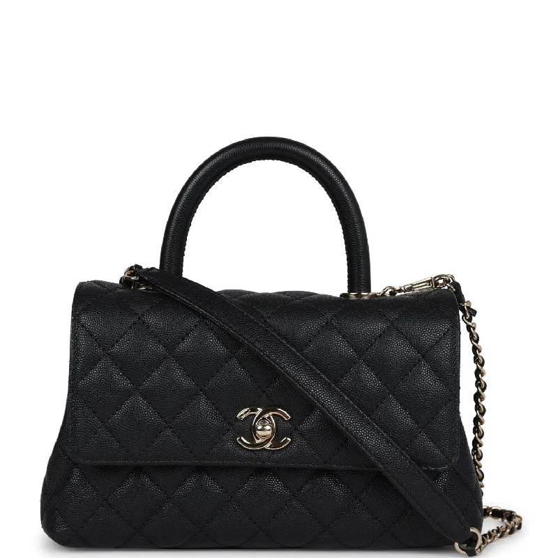 Chic And Clearance-Priced Tote Bags Chanel Small Coco Handle Flap Bag Black Caviar Light Gold Hardware Chic And Clearance-Priced Tote Bags Chanel Small Coco Handle Flap Bag Black Caviar Light Gold Hardware