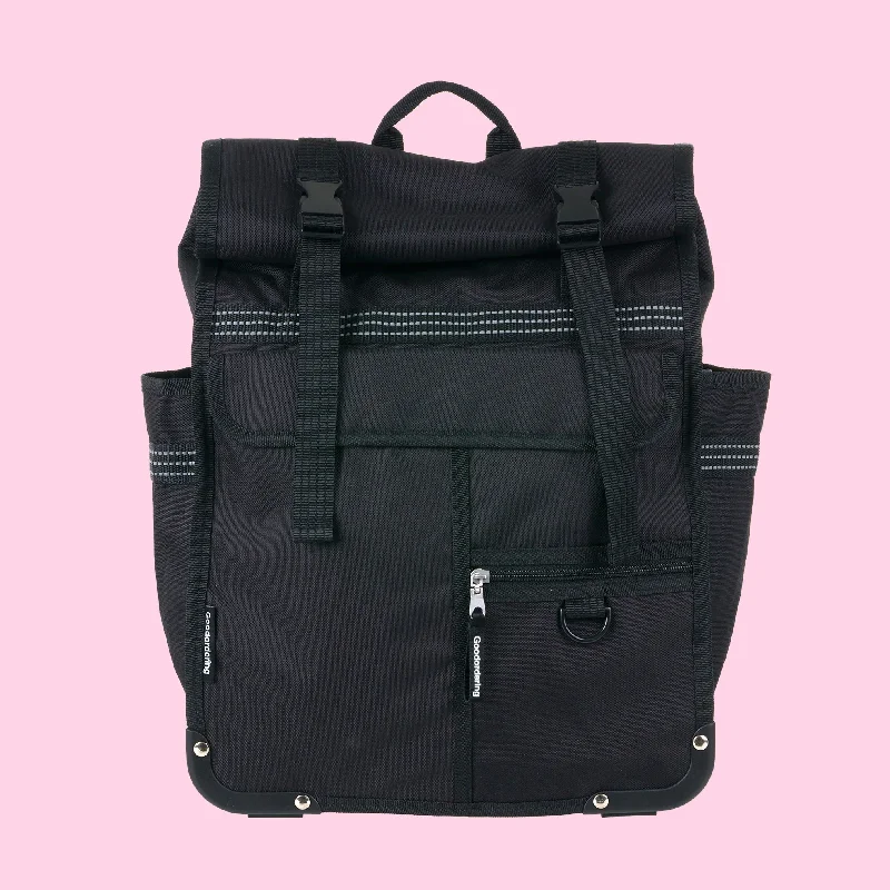 Edgy Bags For Bold And Daring Fashionistas Eco nylon Monochrome Rolltop Backpack Black pannier two in one