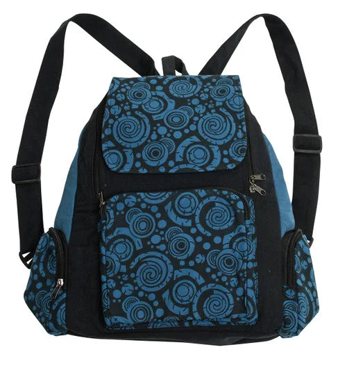 Luxury Bags With Premium Materials And Craftsmanship Swirl Print Backpack ~ Black & Blue