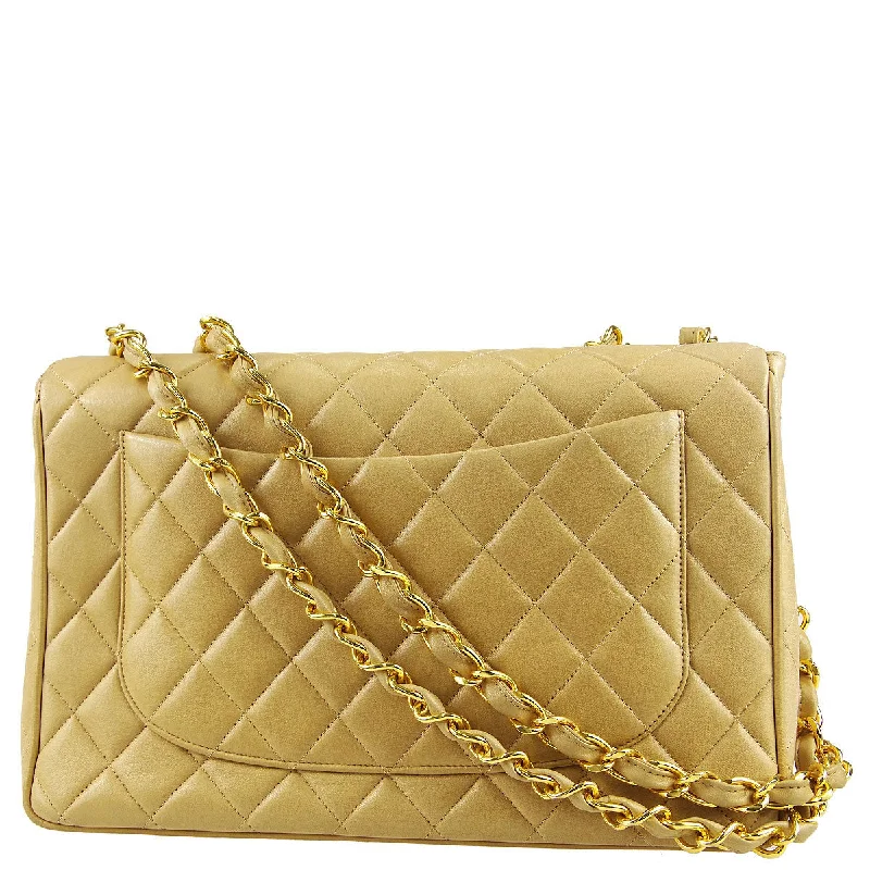Stylish Bags For Fashion Influencers And Bloggers Chanel 1994-1996 * Classic Flap Jumbo Double Chain Shoulder Bag Beige Lambskin Stylish Bags For Fashion Influencers And Bloggers Chanel 1994-1996 * Classic Flap Jumbo Double Chain Shoulder Bag Beige Lambskin