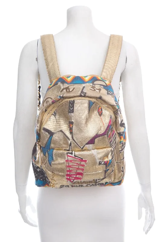 Party Bags For New Year's Eve And Special Occasions Chanel 2019 Gold Graffiti Paris-New York Street Spirit Backpack