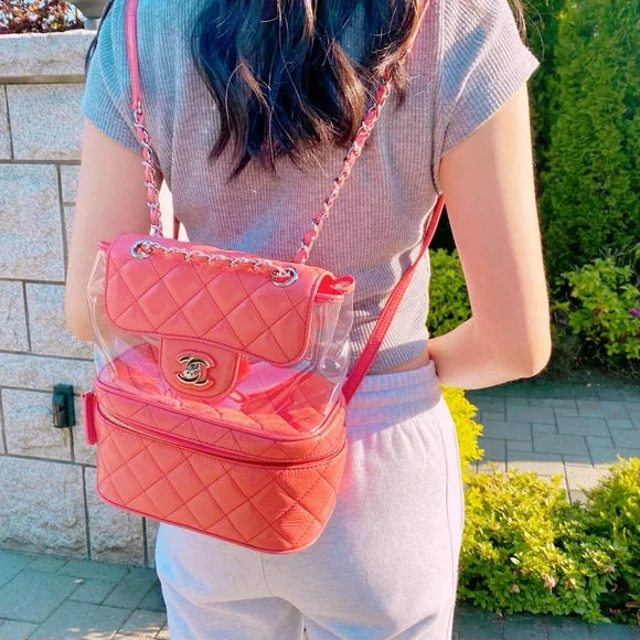 Anti-Theft And Budget-Friendly Bags CHANEL Leather and PVC Vanity Flap Backpack BagTWS
