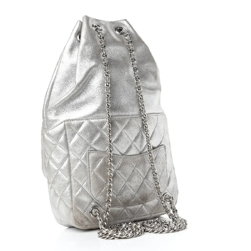 Durable And Fashionable Bags For Daily Use Chanel Quilted Metallic Silver Seoul Backpack