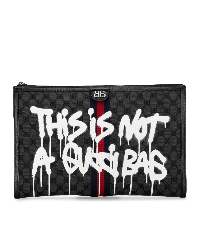 Versatile Bags That Suit Any Outfit Or Event Graffiti Print Leather Trim Clutch with Top Zip Closure