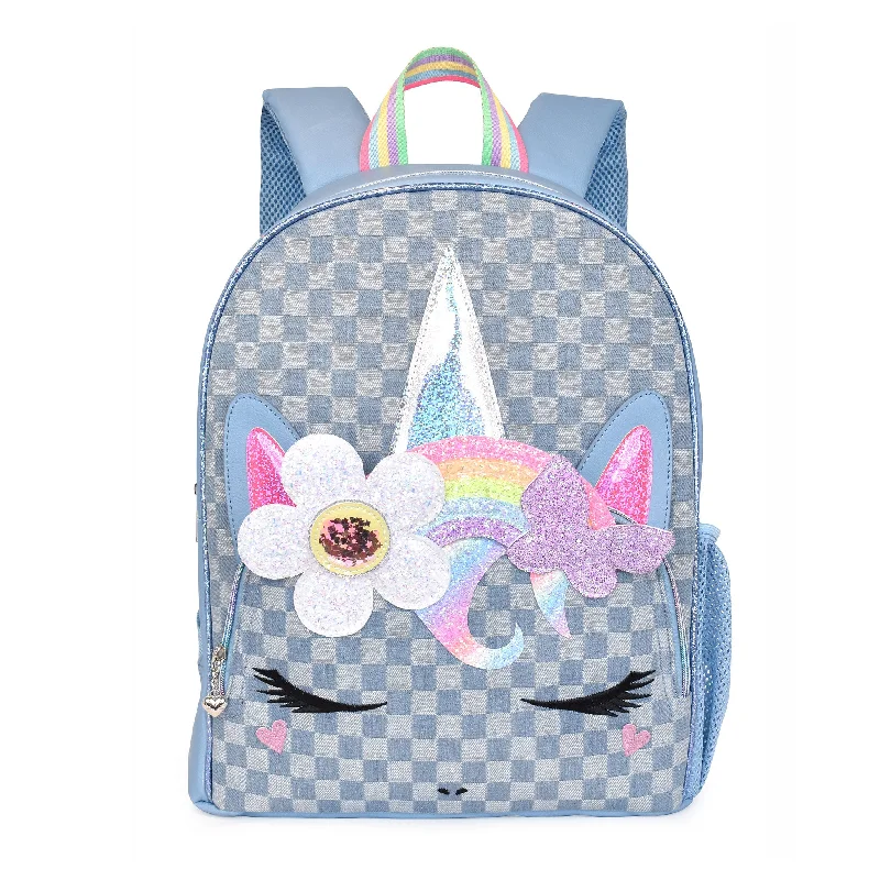 Seasonal Clearance Bags For Summer Miss Gwen Unicorn Denim Checkerboard Large Backpack
