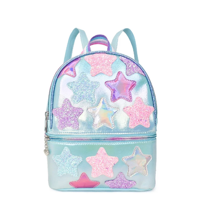 Minimalist Bags For Clean And Modern Aesthetics Star-Patched Metallic Light Blue Mini Backpack