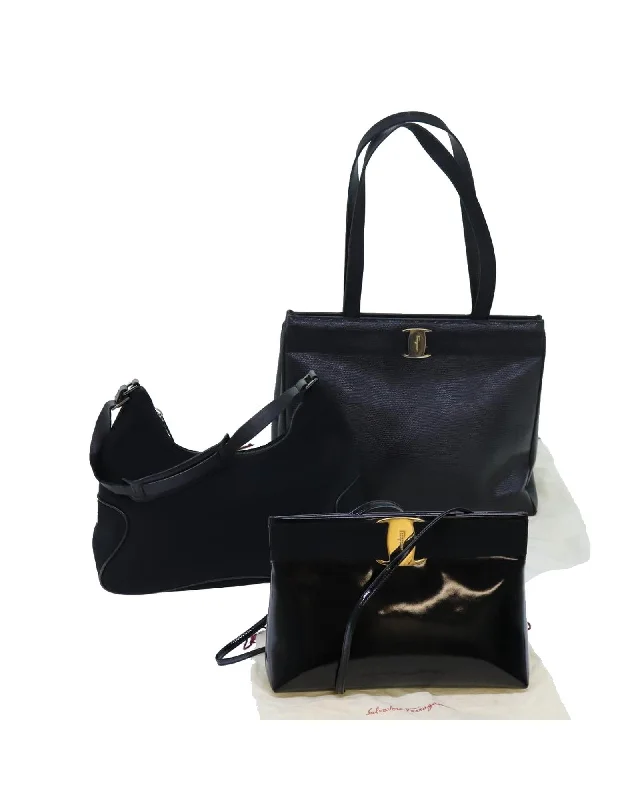 Tsa-Approved Bags For Hassle-Free Airport Security Black Leather Shoulder Bag Set of 3 by Salvatore Ferragamo