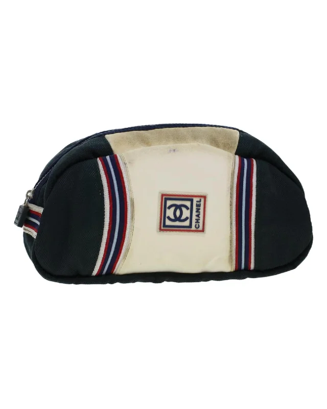 Affordable Handbags White Navy Canvas Clutch Bag